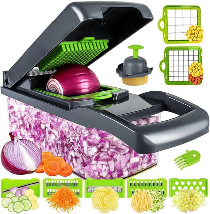 Vegetable Chopper & Slicer Dicer Cutter | Onion, Garlic, Carrot, Fruit, Veggie Chopper with 8 Blades & Container