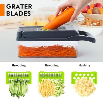 Vegetable Chopper & Slicer Dicer Cutter | Onion, Garlic, Carrot, Fruit, Veggie Chopper with 8 Blades & Container
