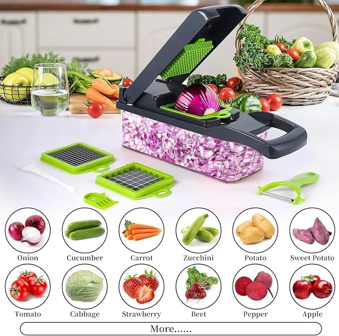 Vegetable Chopper & Slicer Dicer Cutter | Onion, Garlic, Carrot, Fruit, Veggie Chopper with 8 Blades & Container