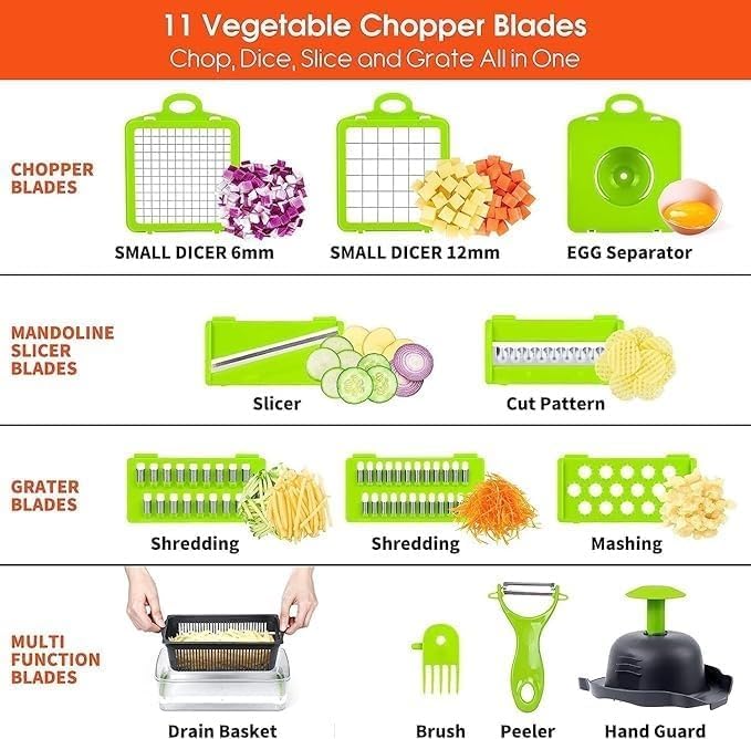 Vegetable Chopper & Slicer Dicer Cutter | Onion, Garlic, Carrot, Fruit, Veggie Chopper with 8 Blades & Container
