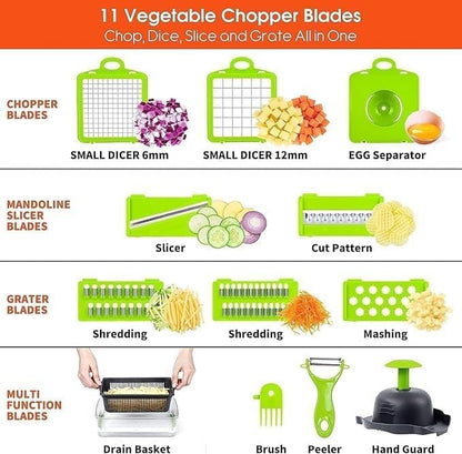 Vegetable Chopper & Slicer Dicer Cutter | Onion, Garlic, Carrot, Fruit, Veggie Chopper with 8 Blades & Container