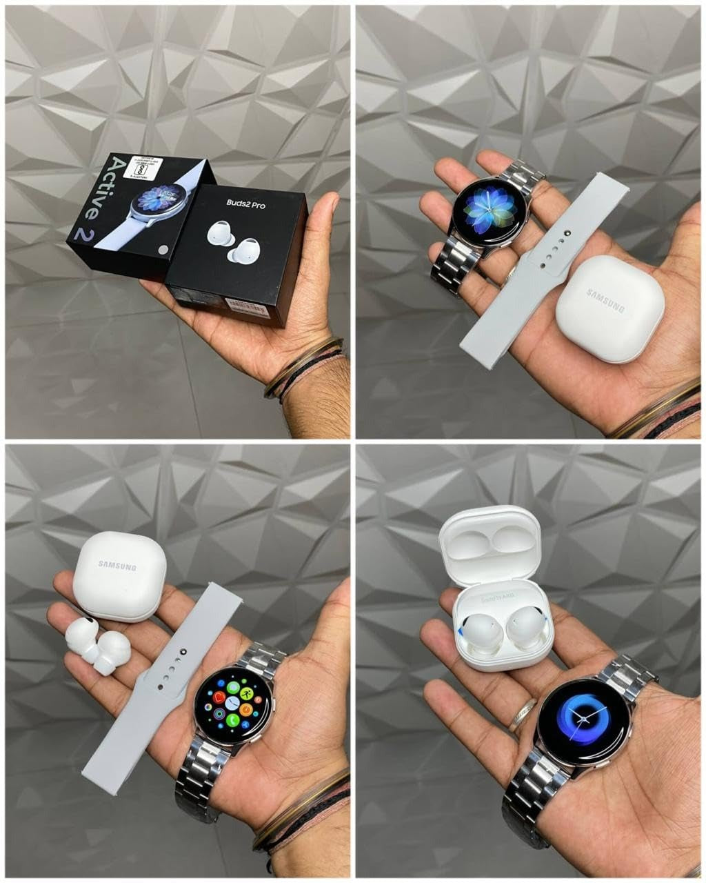 Active 2 Smartwatch and Buds2 Pro Earbuds Combo Pack, Black and White