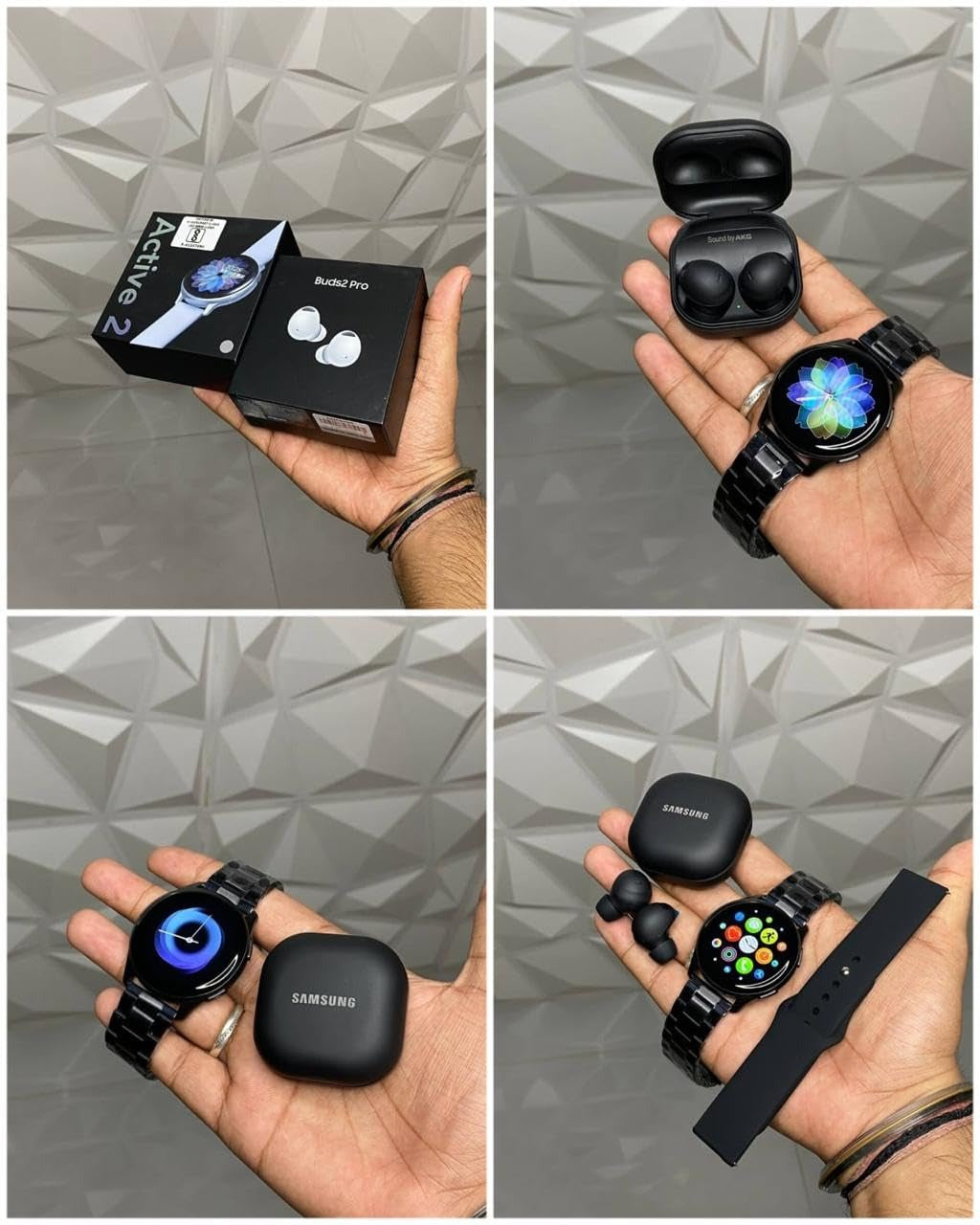 Active 2 Smartwatch and Buds2 Pro Earbuds Combo Pack, Black and White