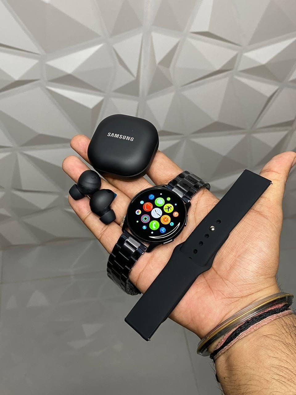 Active 2 Smartwatch and Buds2 Pro Earbuds Combo Pack, Black and White