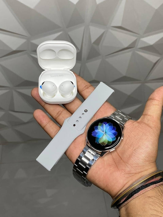 Active 2 Smartwatch and Buds2 Pro Earbuds Combo Pack, Black and White